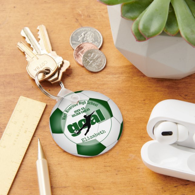 green white soccer ball goal girls' team spirit key ring (Desk)