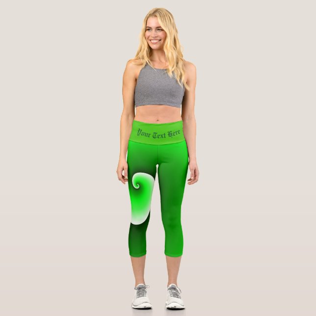 Green White Spiral Gradient Capri Leggings (Front)