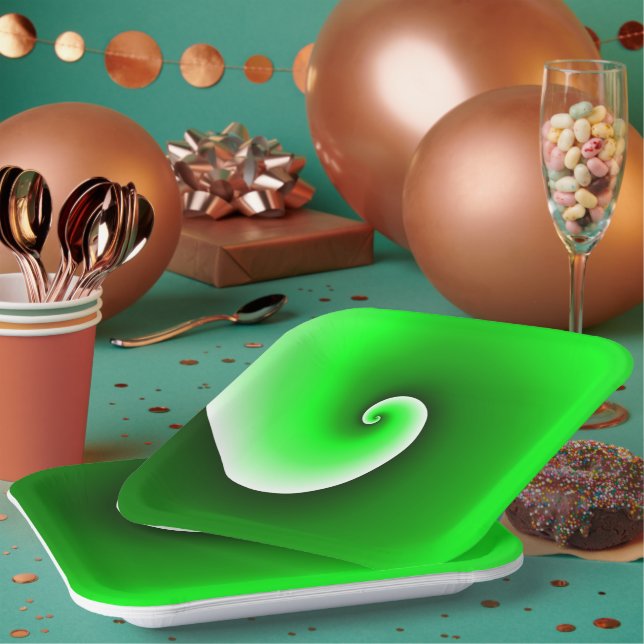 Green White Spiral Gradient Paper Plate (Multi)