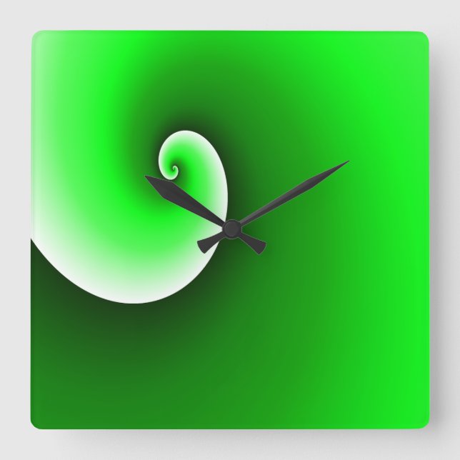 Green White Spiral Gradient Square Wall Clock (Front)