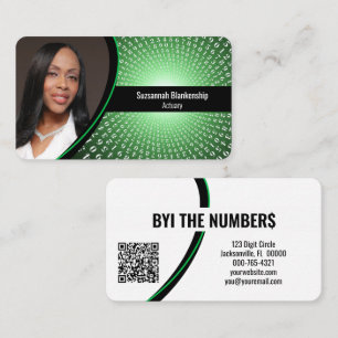 Green White Spiral Numbers Custom Photo QR Code Business Card