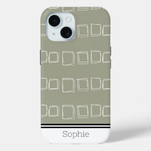 Green & White Squares Stipes Custom iPhone 15 Case
