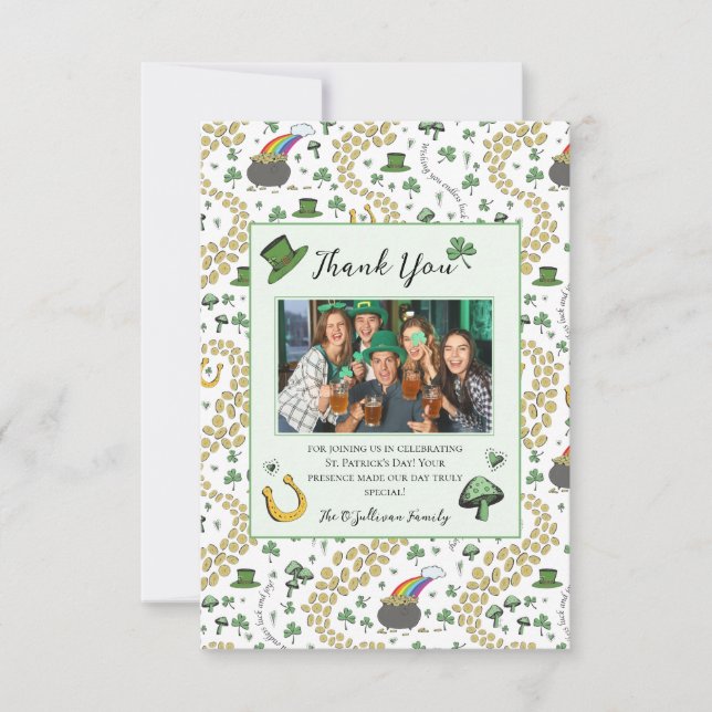 Green & White St Patricks Irish Thank You Card (Front)