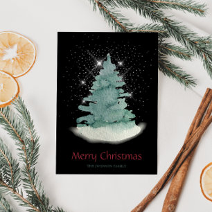 Green White Star Christmas Tree  Holiday Card