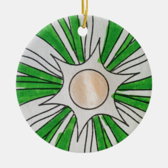 Green White Star Drawing, Art by Kids :) Ceramic Tree Decoration (Front)