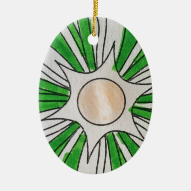 Green White Star Drawing, Art by Kids :) Ceramic Tree Decoration (Front)
