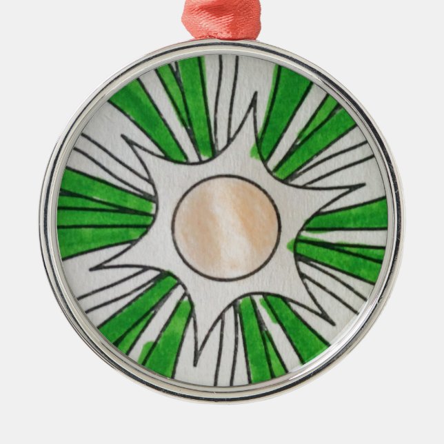 Green White Star Drawing, Art by Kids :) Metal Tree Decoration (Front)