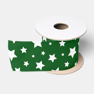Green White Stars Christmas Holiday Satin Ribbon