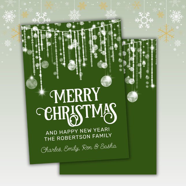 Green White String Lights Christmas Holiday Card (Creator Uploaded)