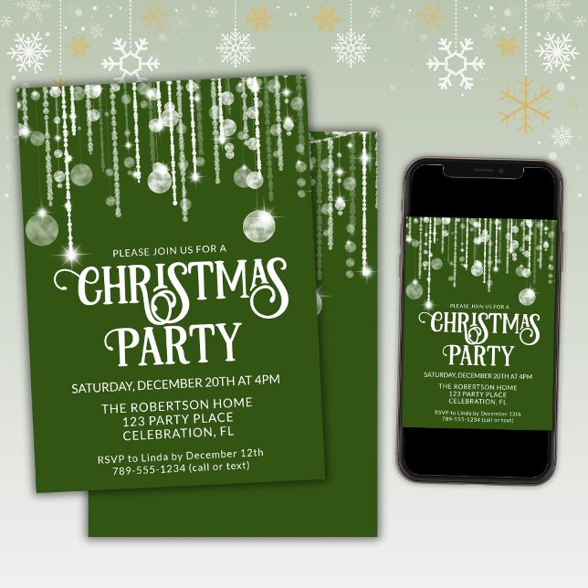 Green White String Lights Christmas Holiday Party  Invitation (Creator Uploaded)
