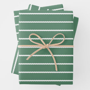 Green white stripe squiggly lines Christmas Wrapping Paper Sheet