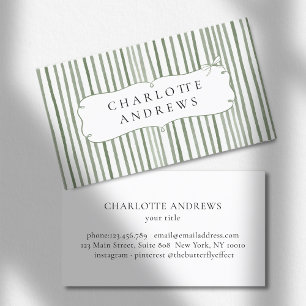 Green White Stripe Vintage Bow  Business Card