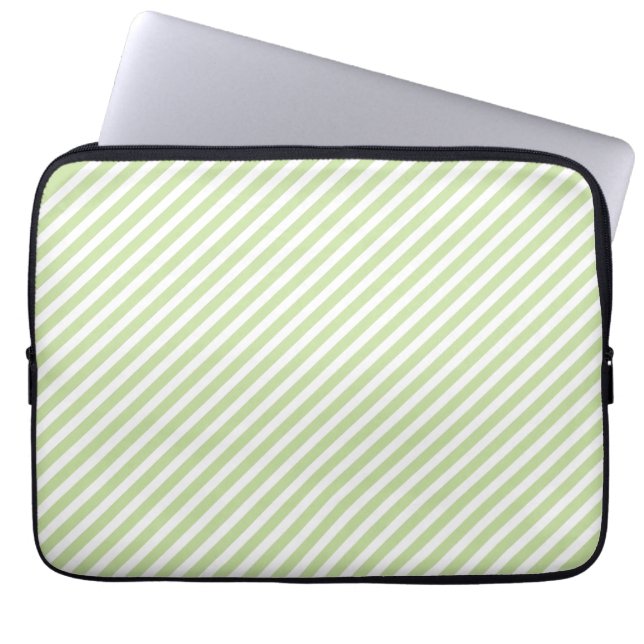 Green & White Striped Laptop Sleeve (Front)