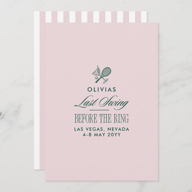 Green & White Striped Last Swing Before the Ring Invitation (Front/Back)