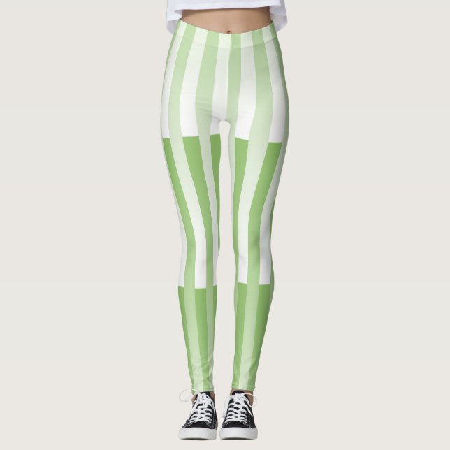 Green White Striped Pattern  Leggings (Front)