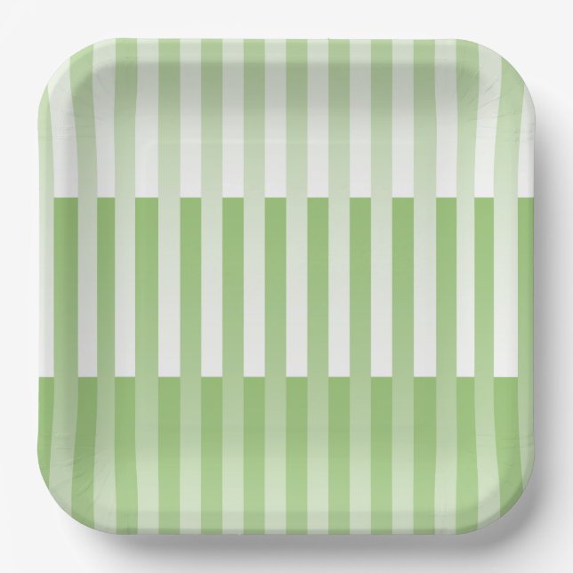 Green White Striped Pattern  Paper Plate (Front)