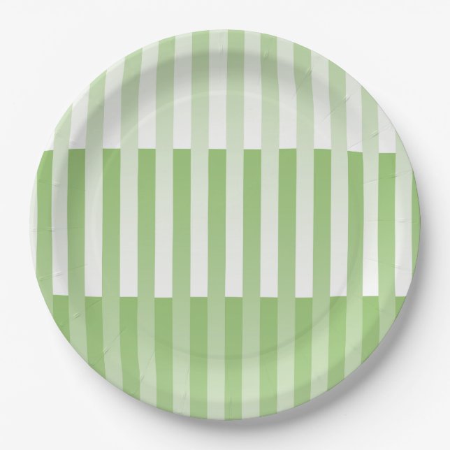 Green White Striped Pattern  Paper Plate (Front)