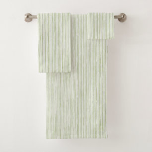 Green White Stripes Bath Towel Set