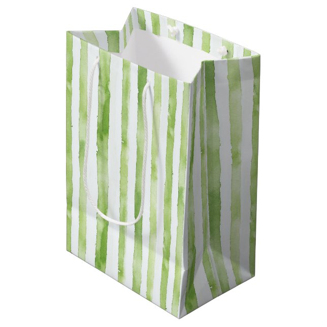 Green White Stripes Beach Birthday Medium Gift Bag (Front Angled)