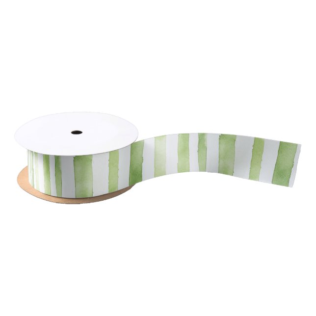 Green White Stripes Beach Birthday Satin Ribbon (Spool)