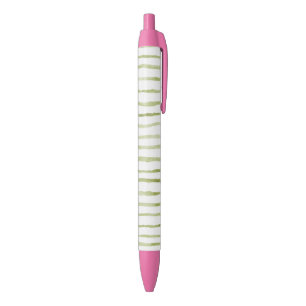 Green White Stripes Black Ink Pen