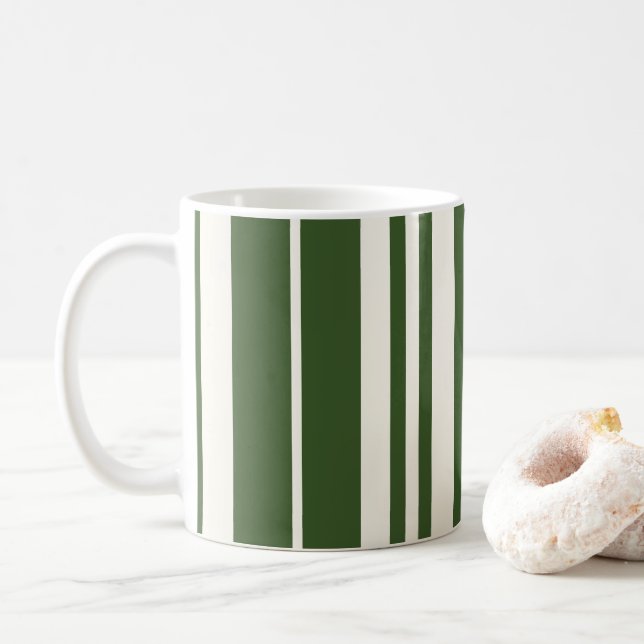Green White Stripes Coastal Seaside Coffee Mug (With Donut)