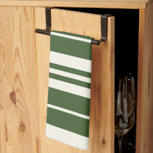 Green White Stripes Coastal Seaside Tea Towel