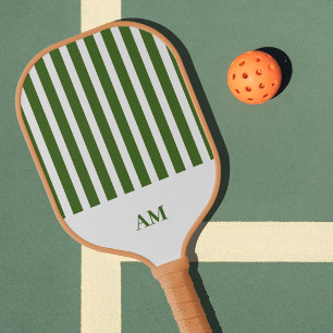 Green & White Stripes Country Club Monogram Pickleball Paddle