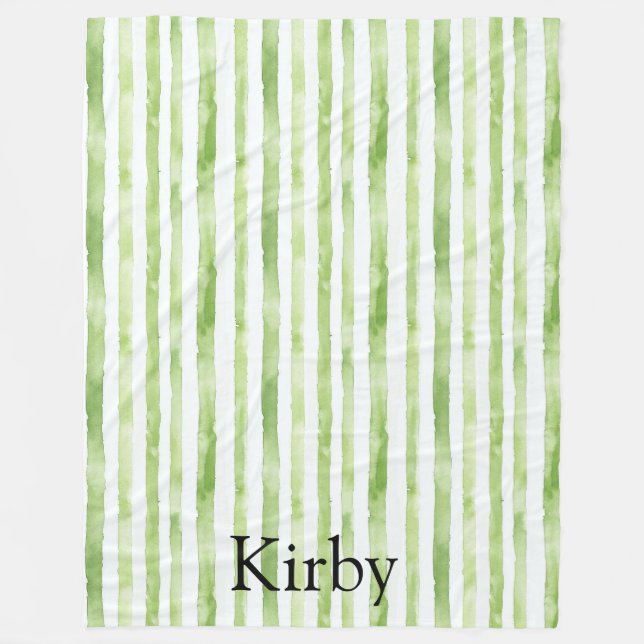 Green White Stripes  Fleece Blanket (Front)