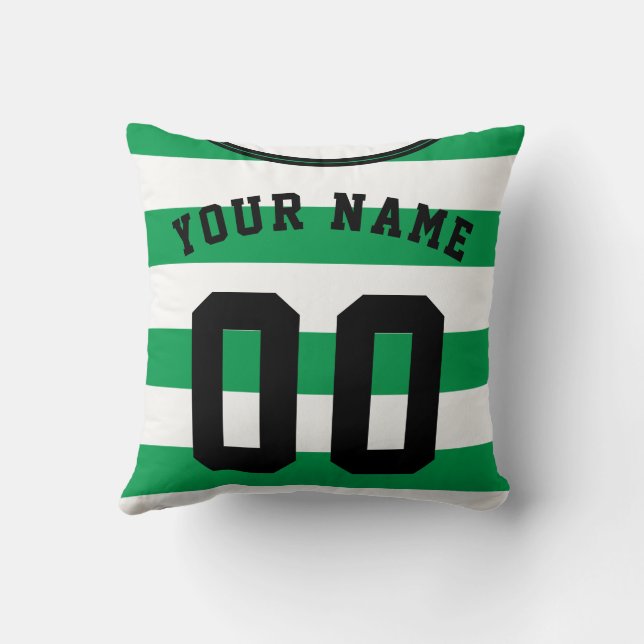 Green & White Stripes Football Soccer Jersey Cushion (Back)