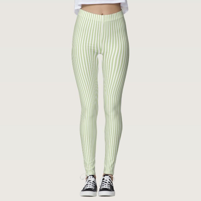 Green White Stripes   Leggings (Front)