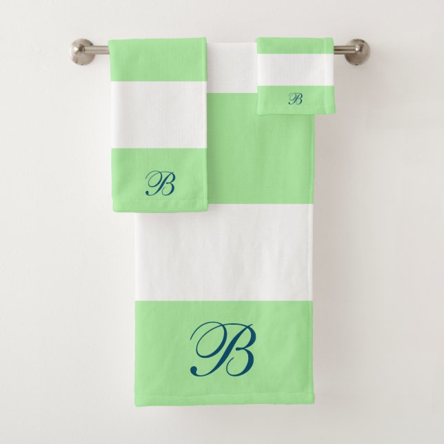 Green & White Stripes Monogram Bath Towel Set (Insitu)