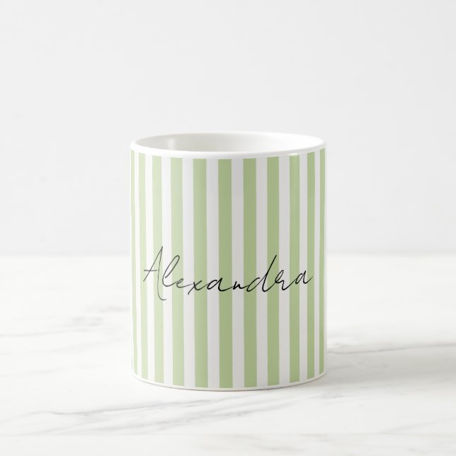 Green White Stripes Name Coffee Mug (Center)