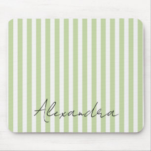 Green White Stripes Name Mouse Mat