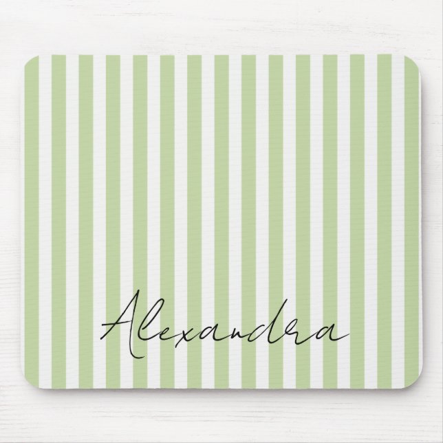 Green White Stripes Name Mouse Mat (Front)