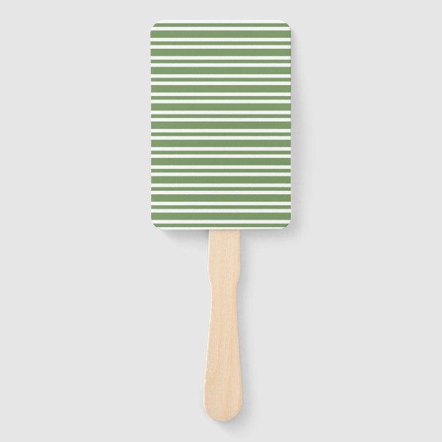 Green White Stripes Pattern Hand Fan (Front)