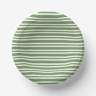 Green White Stripes Pattern Paper Plate