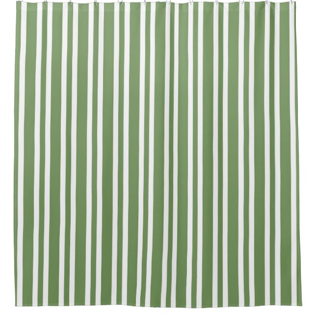 Green White Stripes Pattern Shower Curtain (Front)