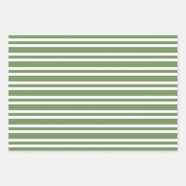 Green White Stripes Pattern Wrapping Paper Sheet (Front)