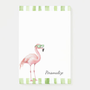 Green White Stripes Pink Flamingo Beach Birthday Post-it Notes