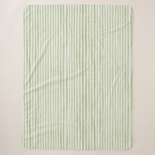 Green White Stripes   Sherpa Blanket (Front)