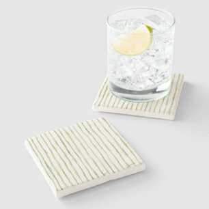 Green White Stripes Stone Coaster