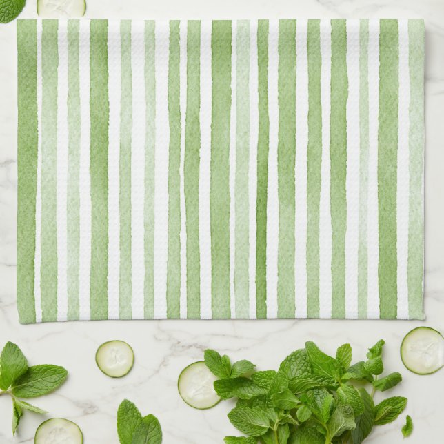 Green White Stripes Tea Towel (Folded)