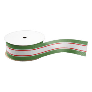 Green & White Stripes w/ Thin Red Stripes Grosgrain Ribbon