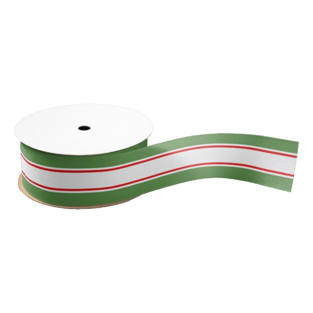 Green & White Stripes w/ Thin Red Stripes Grosgrain Ribbon (Spool)