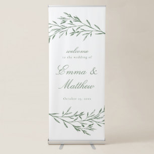 Green & White Styled Meadow Wedding Welcome Retractable Banner
