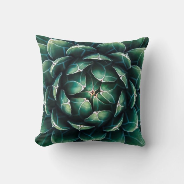 Green & White Succulent Cushion (Front)
