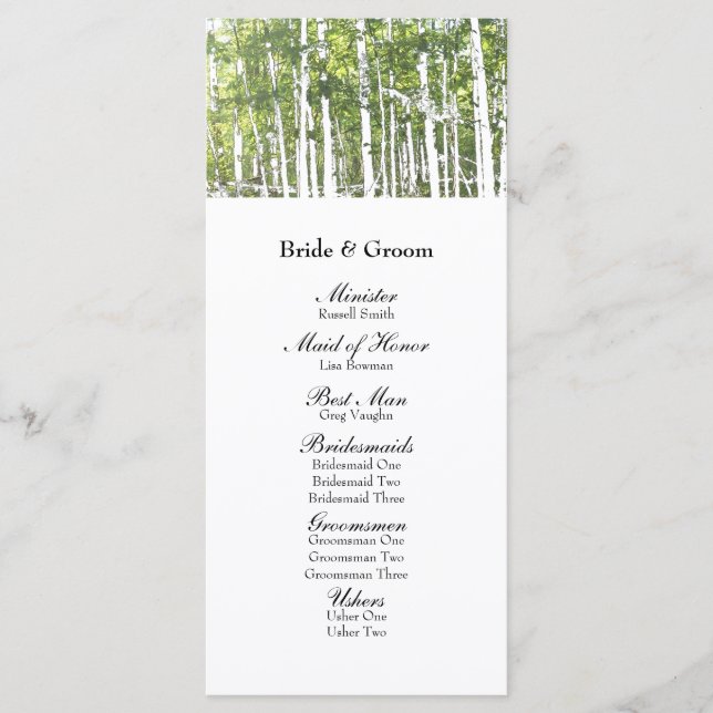 Green White Summer Woods Wedding Program Programme (Front)