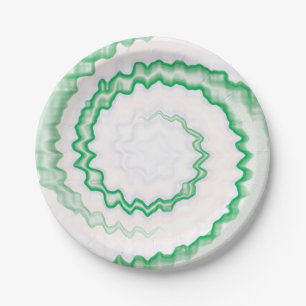 Green white swirl tie dye party paper plate