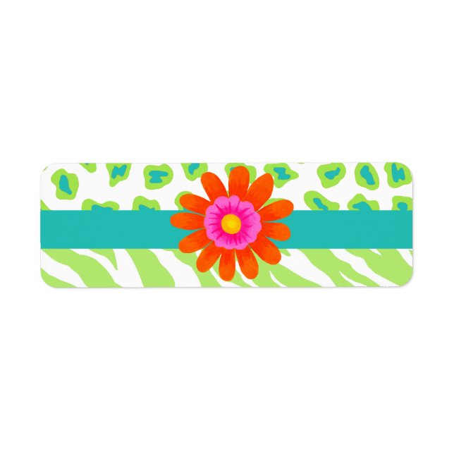 Green, White & Teal Zebra & Cheetah Orange Flower (Front)